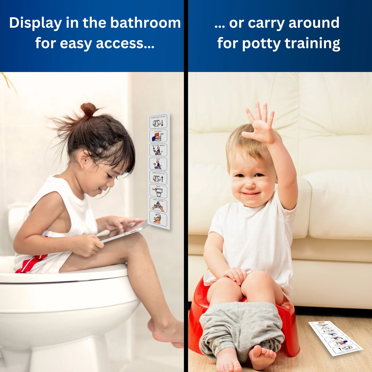 Toilet Schedule –Personal Hygiene Routine Visual Symbol Board Compatible with PECS Symbols and Boardmaker PCS Software (For ADHD, ASD, Autism, Kids, Children, Toddlers)
