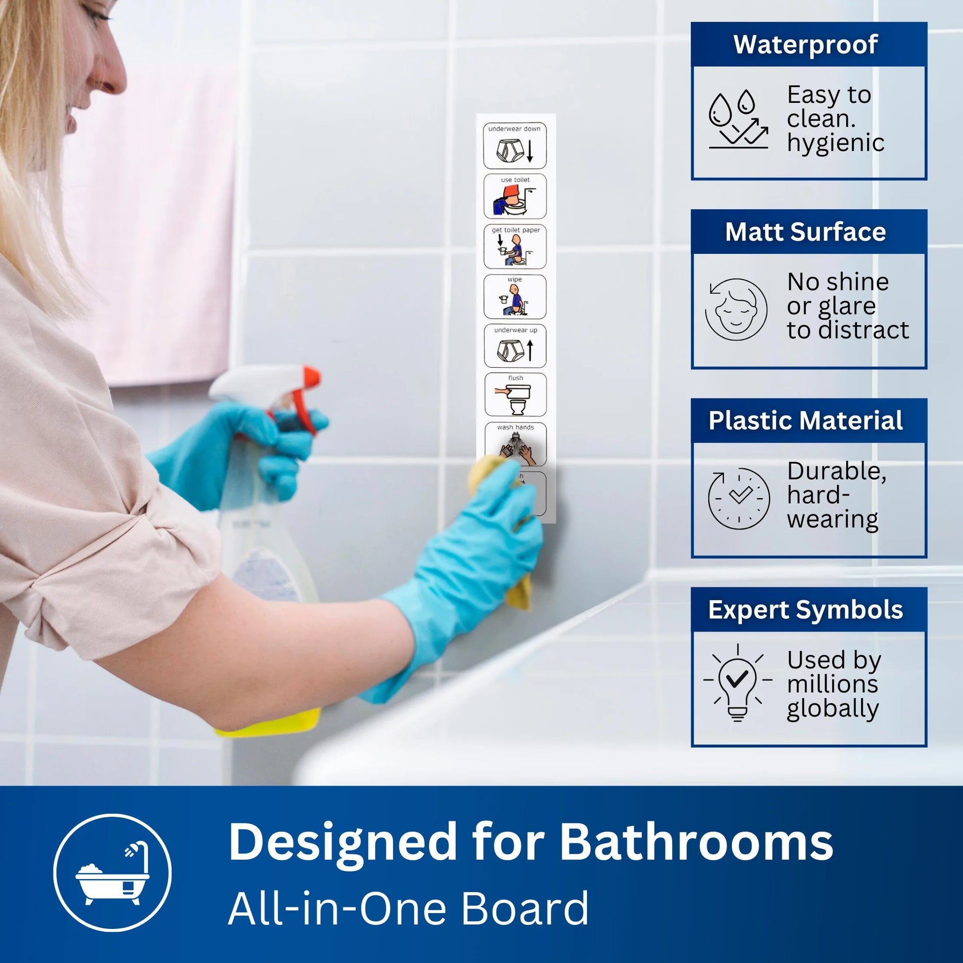 Toilet Schedule –Personal Hygiene Routine Visual Symbol Board Compatible with PECS Symbols and Boardmaker PCS Software (For ADHD, ASD, Autism, Kids, Children, Toddlers)